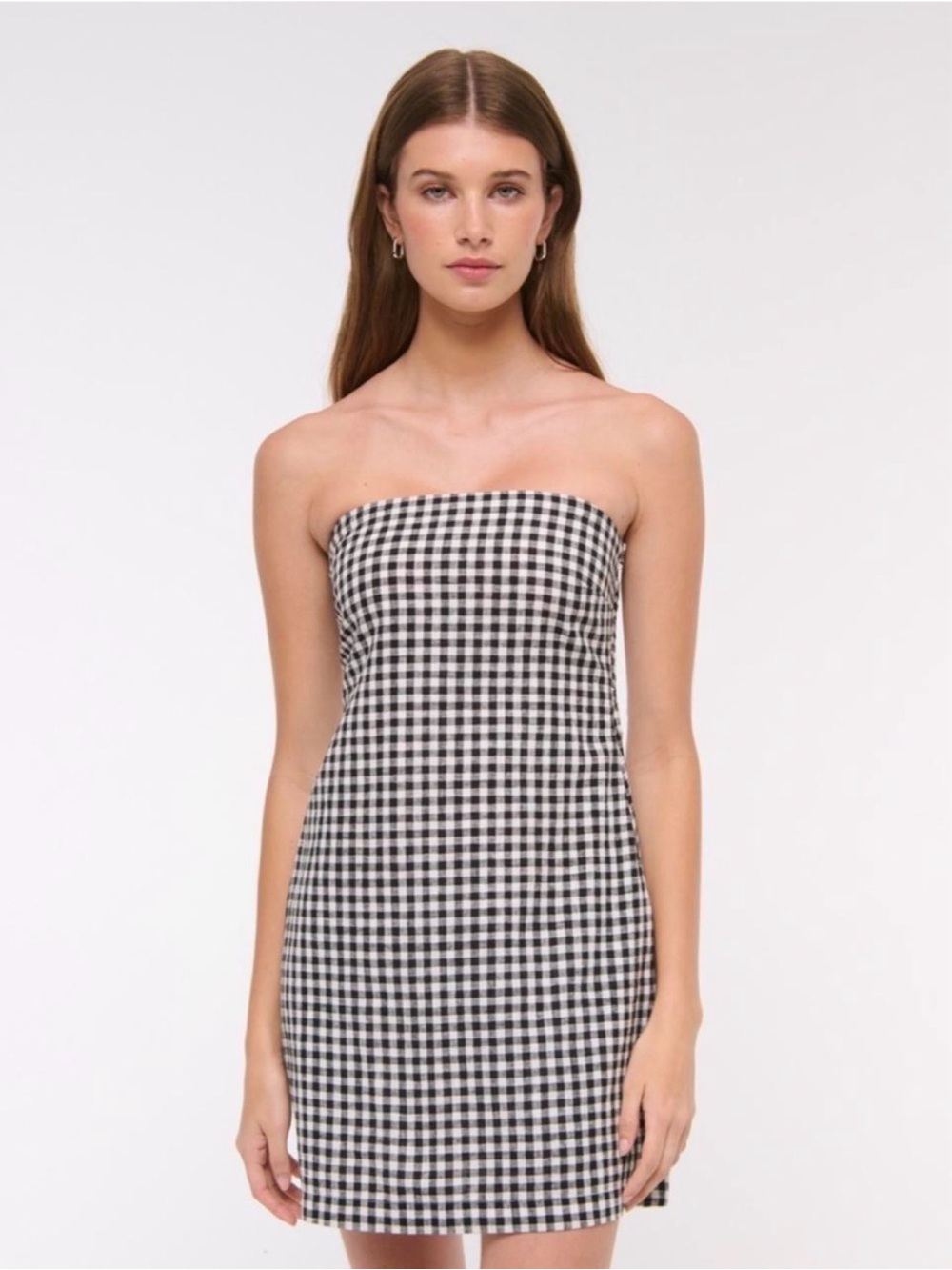 Abercrombie & Fitch Gingham Strapless Linen Blend Dress